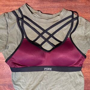 PINK Victoria's Secret Black and Maroon Sports Bra